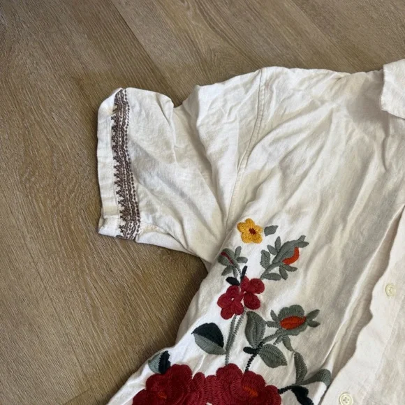 Abercrombie and Fitch Linen Blend Floral Camp Collar Shirt